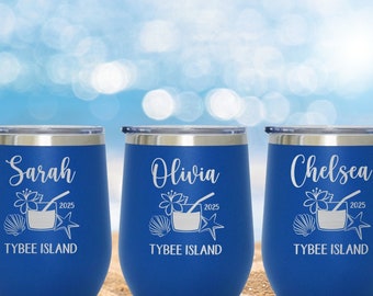 Personalized Beach Trip Wine Tumbler: Engraved Stainless Steel, Girls Weekend