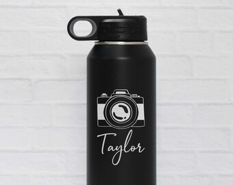 Personalized Photographer Water Bottle: Laser Engraved Camera, Insulated Steel