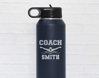 Personalized Swim Coach Steel Water Bottle Engraved with Name, Swim Coach Gift, Option to Add Team Name