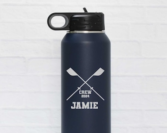 Personalized Rowing Crew Steel Water Bottle with Name | Custom Rower Gift | Crew Team Engraved Water Bottle
