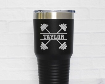 Personalized Workout Steel Tumbler Engraved with Name, Custom Weightlifter Gift