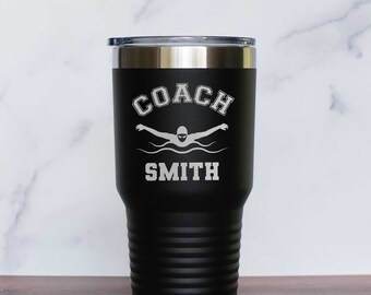 Personalized Swim Coach Stainless Steel Tumbler Engraved with Name, Option to add Team Name