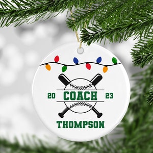Personalized Baseball or Softball Coach Ornament, Softball Coach Gift, Baseball or Softball Coach Holiday Porcelain Ornament with Name