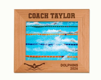 Personalized Swim Coach Gift | Laser Engraved Wood Picture Frame