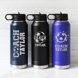 Personalized Soccer Coach Water Bottle: Laser Engraved Stainless Steel