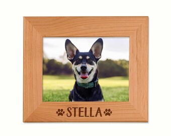 Personalized Dog Picture Frame: Laser Engraved Alder Wood, Dog Memorial Gift