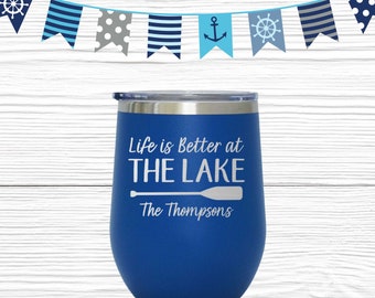 Personalized Lake Theme Steel Tumbler | Lake House Gift | Life is Better at the Lake | Lake Trip Cups | Engraved Steel Tumblers with Name