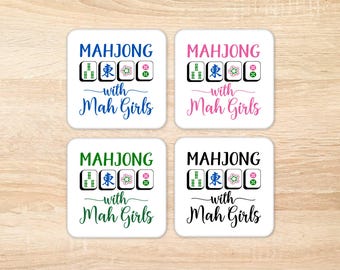 Mahjong Coasters, Hostess Gift, Funny Mahjong Accessories, Set of 4 Custom Coasters