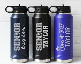 Personalized Senior 2025 or 2026 Water Bottle with Name and Year | Grad Gift | Customized Grad Engraved Stainless Steel Bottle