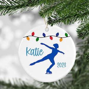 Personalized Figure Skating Ornament, Figure Skater Christmas Stocking Stuffer for Girls, Ice Skater Holiday Porcelain Ornament with Name