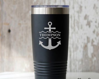 Personalized Lake, Beach or Boater Gift |  Engraved Steel Tumblers with Name and Anchor