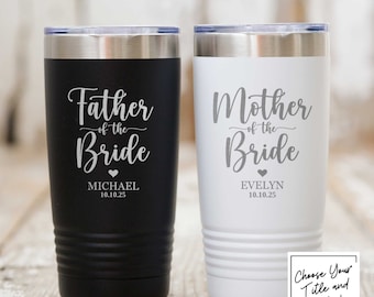 Personalized Wedding Tumbler: Engraved Stainless Steel Gift, Mother/Father of Bride/Groom
