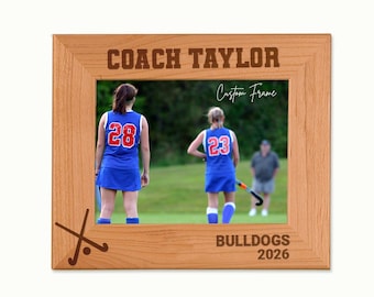 Personalized Field Hockey Coach Gift: Laser Engraved Alder Wood Picture Frame