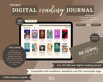 Digital Reading Journal, Digital Reading Planner, verknüpft, Lese-Tracker, Digitaler Planer, Buchbesprechung, Goodnotes Journal