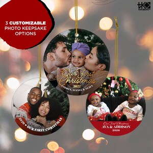 Adorno fotográfico personalizado / Nuestra primera pareja de Navidad Regalo de aniversario de recién casados Nuevo padre Nueva mamá Nuevo papá El primer perro nuevo de Navidad del bebé