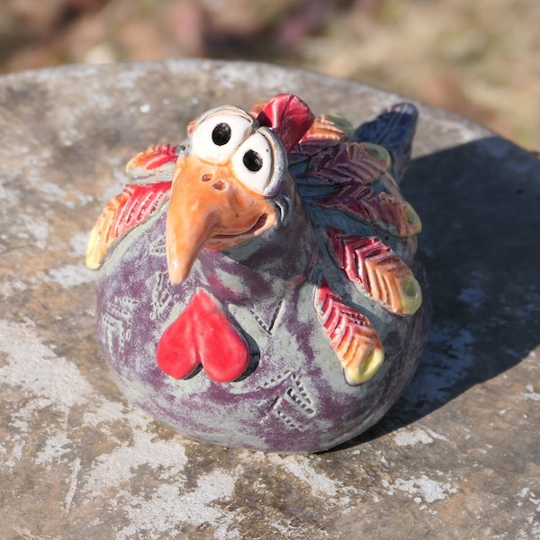 Ceramic chicken figurine decoration fun colorful unique