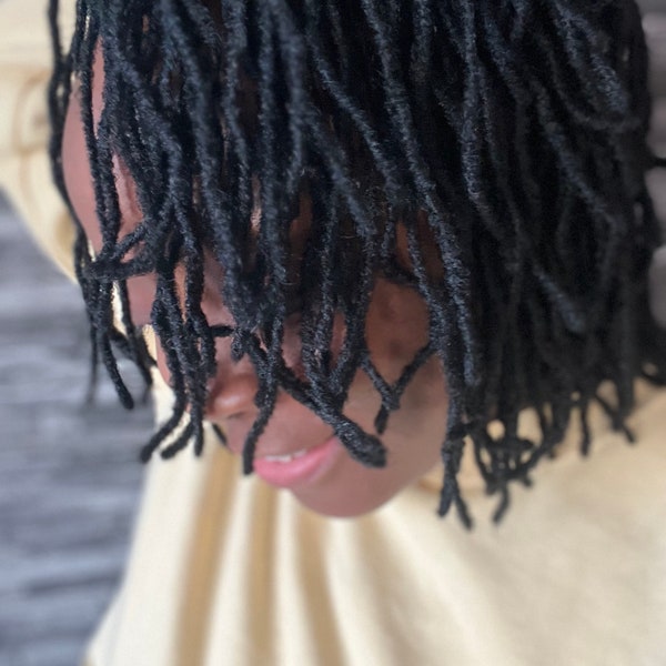 Black Short hand twisted Sister Locs Short Handmade Wigs - Perfect for Women with Alopecia - FauxLocs, Messy Braided & DreadLocks Styles