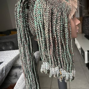 Full Lace Braided Wig, 30&quot; Beaded Cornrows with Baby Hair, Natural Look, Adjustable Cap, Kanekalon Extensions - Dark Green/Brown/Black Mix