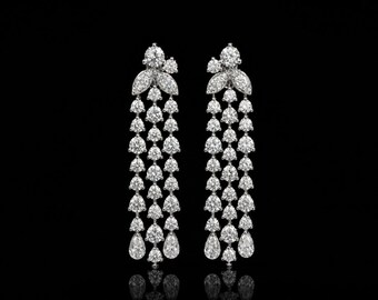Chandelier Earrings, 925 Sterling Silver Moissanite Dangle Earring, Brilliant Pear Cut Drop Jewelry, Sparkly Gift for Her