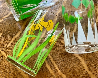 Juice Glasses from the 1950s Green, Yellow, White 3.5 Inches Tall VGC!