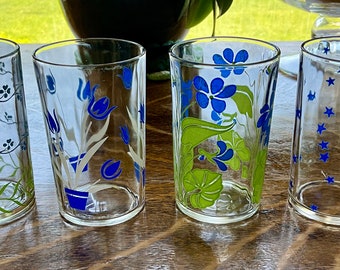 Juice Glasses from the 1950s Blue & Green 3.5 Inches Tall VGC!