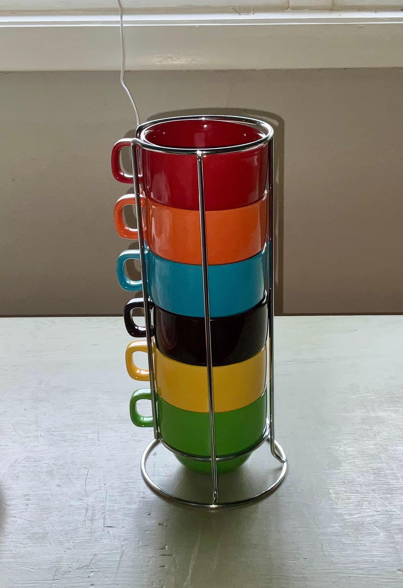 World Market Stacking Colorful Ceramic Mugs Set of 6 Vintage - Etsy