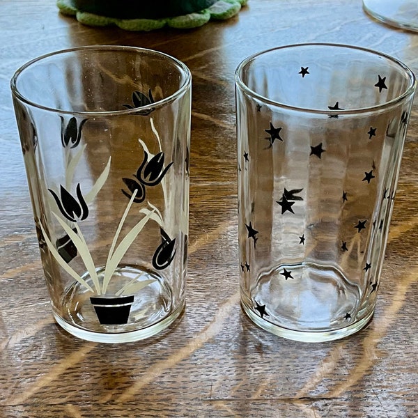 Juice Glasses from the 1950s Black 3.5 Inches Tall VGC!