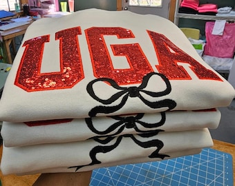 Sequin Applique Embroidered Sweatshirt: Personalized Collegiate Style