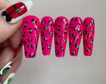 Pink Cheetah Press On Nails | Cheetah Press on Nails | Hand Painted Gel Nails | Luxury press on nails | Glue On Fake Nails | Handmade Nails