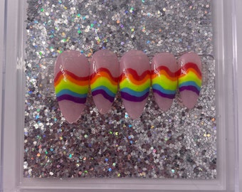 Pride Press On Nails | LGBTQ Glue On Nails | Fake Rainbow Nails | Gay Pride Press On Nails | Pride Gifts | Luxury Press on Nails