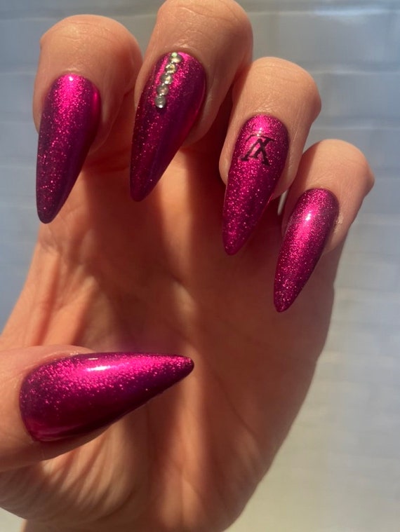 Y2K pink chrome nails | Long almond press on nails (#30) – Jurika Maison