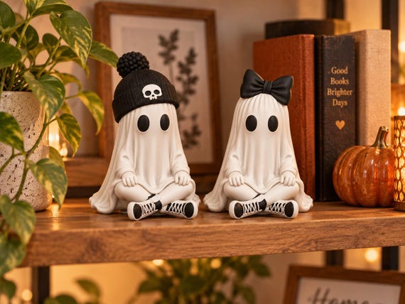 Ghost Couple STL 3MF File , Halloween  Decor 3D , Spooky sitting bow hat , Digital Download