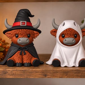 Halloween Highland Cow STL 3MF Bundle | Witch, Ghost 3D Print Files (Digital Download)