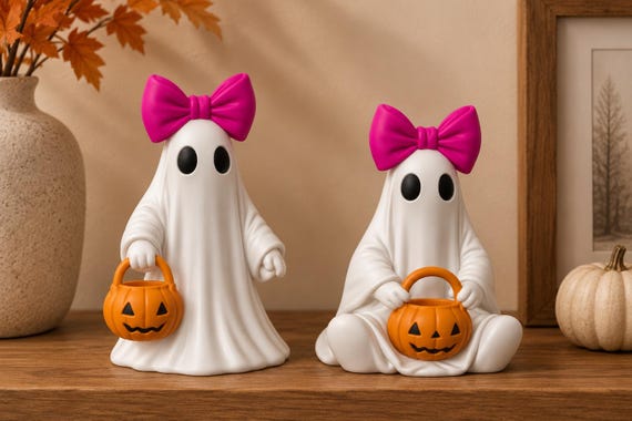 Ghost Girl Halloween Decor STL  3MF File Bundle  | Bow  Figurines | 3D Print  | Digital Download