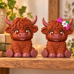 Highland Cow STL & 3MF Bundle | Kawaii Farmhouse Shelf Decor (3D Print File)
