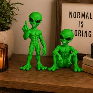 Rolig Alien STL 3MF, Långfinger & Sittande Figurer (Digital Nedladdning)