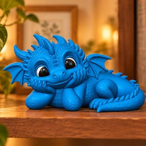 Figura de bebé dragón en formato STL 3MF, decoración fantástica para estantería, descarga para impresión 3D.
