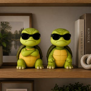Grumpy Turtle Shelf Sitters | Goggle Turtle Pair (STL Bundle)