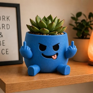 Vaso de plantas engraçado com dedo do meio em formato STL, vaso para suculentas com expressão rude, decoração de mesa com cara de bravo (impressão 3D)