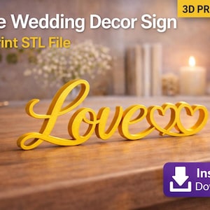Insegna a forma di cuore stampata in 3D, decorazione romantica in corsivo, anniversario di matrimonio (file STL)