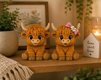 ハイランド牛のSTLバンドル｜かわいいファームハウス風棚飾り（3Dプリントファイル）