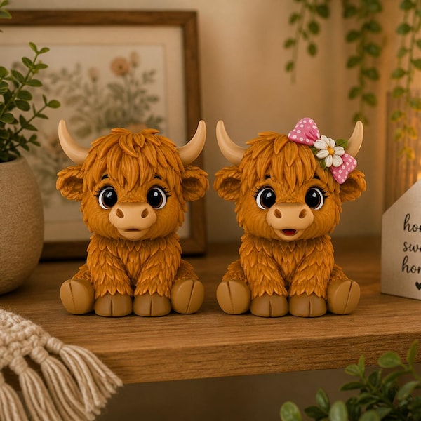 Highland Cow STL & 3MF Bundle | Kawaii Farmhouse Shelf Decor (3D Print File)