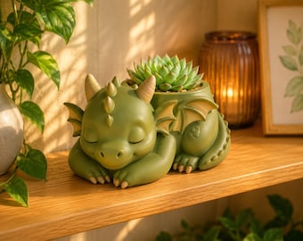 眠るドラゴンのプランターSTL、かわいい多肉植物鉢、ファンタジーデスクデコレーション（3Dプリントファイル）