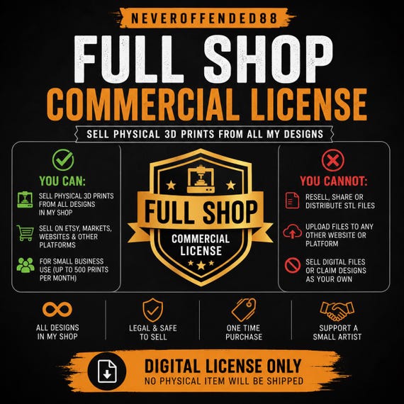 Full Shop Commercial License | Sell Physical 3D Prints (Digital Download)