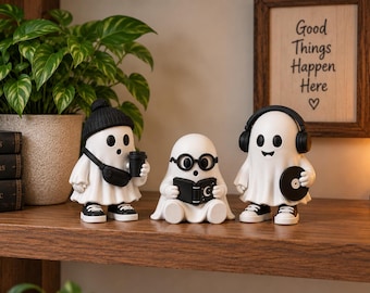 Paquete de figuras de fantasmas STL 3MF, música para leer y café, descarga digital de Halloween