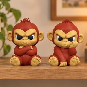 Grumpy Monkey STL 3MF Bundle | Shelf Sitter Figurines | 3D Print File (Kawaii Decor)