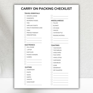 Printable Packing List - Packing List - Carry on Printable List - Carry ...