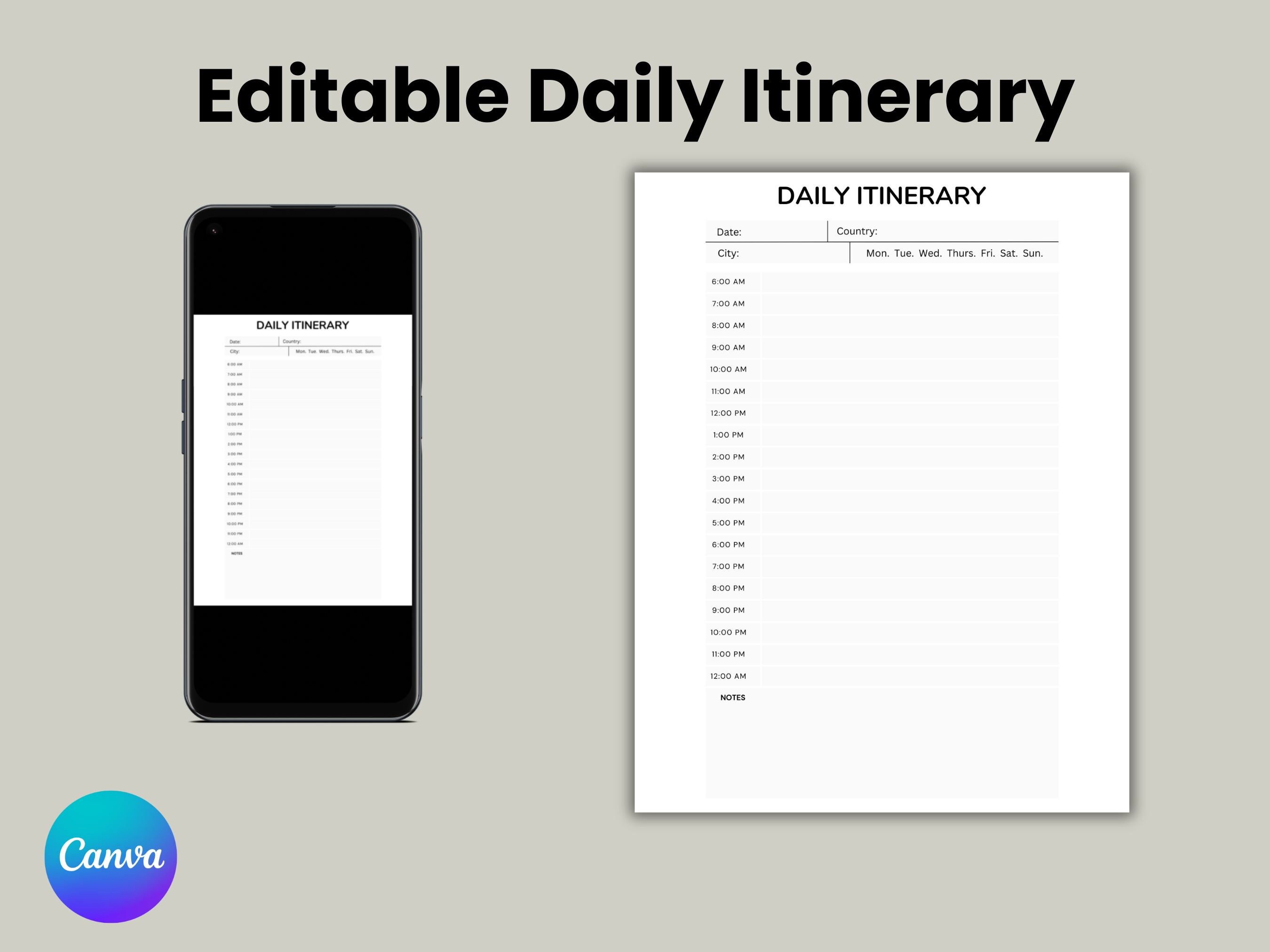 Print Trip Itinerary Daily Itinerary Printable Editable - Etsy