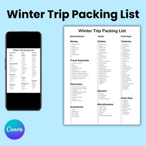 Printable Packing List - Trip Packing List - Travel Printable - Editable - Winter Packing List - Print Packing List - Travel Packing List