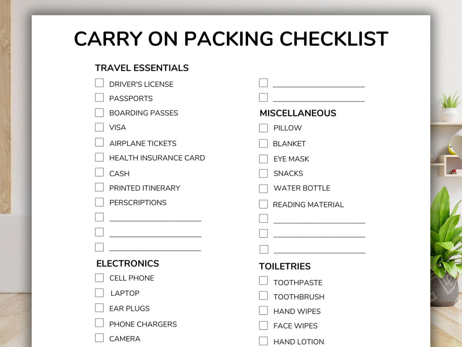 Printable Packing List - Packing List - Carry on Printable List - Carry ...